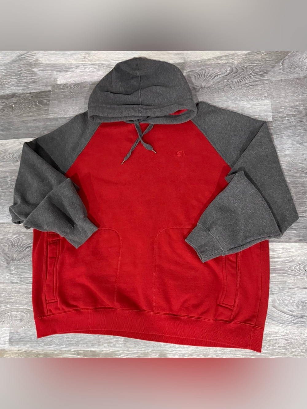 STARTER Red Body with Gray Raglan Sleeve Hoodie XXL